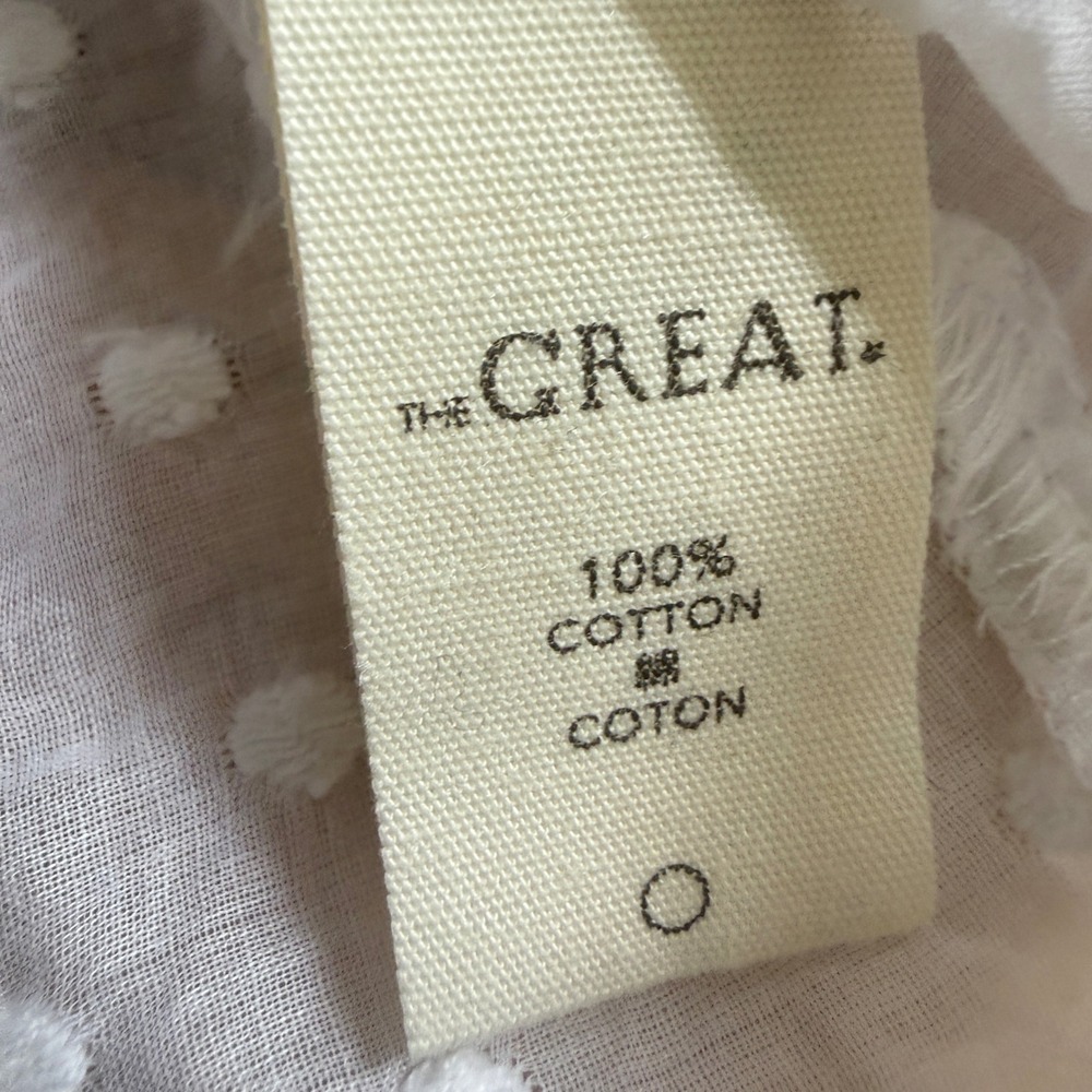 THE GREAT. Swiss Dot Blouse Womens Size 2 White Crochet Lace Ruffle Puff Sleeve - Picture 12 of 15
